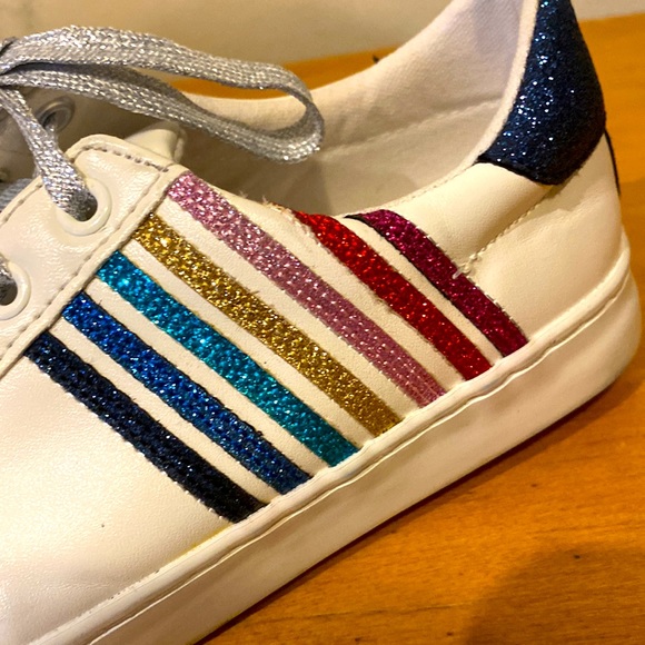 GAP Youth Girls Rainbow Sneakers Crazy Stripe Glitter sz 2 silver glitter laces - Picture 13 of 13